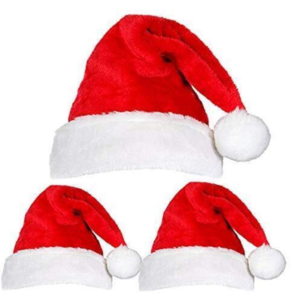 8996 3Pack Extra Thicken Red and White Plush Santa Hat-Christmas Classic